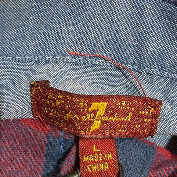 7 for All Mankind Girls Large Long Sleeve Tie waist red and blue plaid shirt - Picture 3 of 7